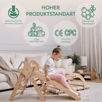 Montessori 4in1 Kletterdreieck für Babys: Pikler - Dreieck, Kletterbogen, Rutschbrett und Kissen für Kleinkinder (1–3 Jahre) - BesonderesHoch2