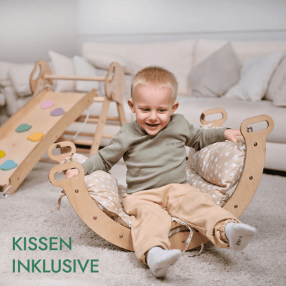 Montessori 4in1 Kletterdreieck für Babys: Pikler - Dreieck, Kletterbogen, Rutschbrett und Kissen für Kleinkinder (1–3 Jahre) - BesonderesHoch2