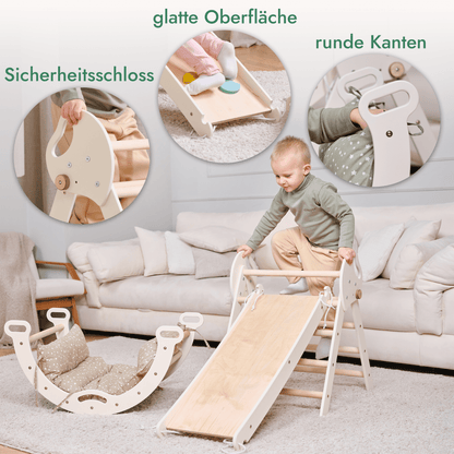 Montessori 4in1 Kletterdreieck für Babys: Pikler - Dreieck, Kletterbogen, Rutschbrett und Kissen für Kleinkinder (1–3 Jahre) - BesonderesHoch2