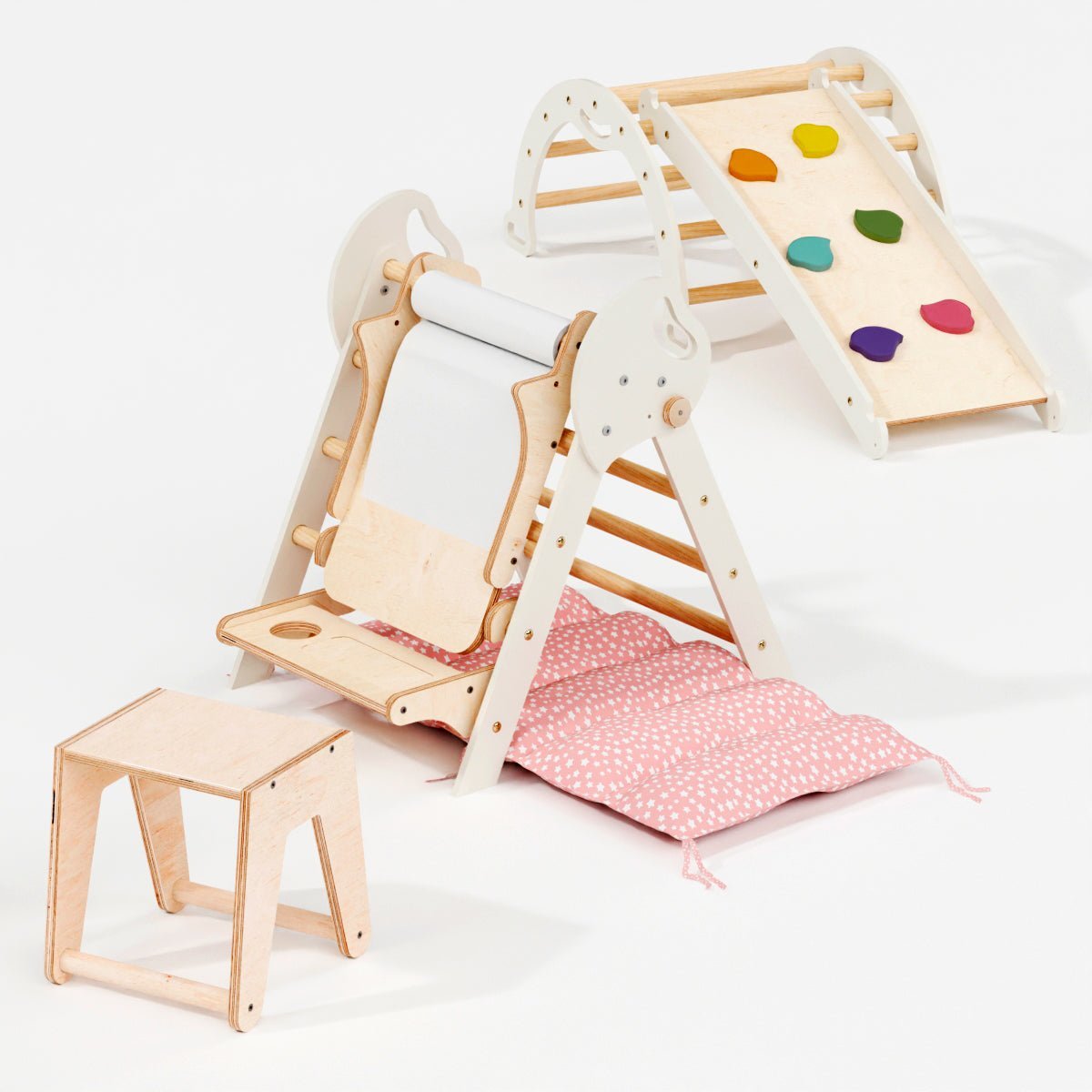 Montessori 4in1 Kletterdreieck für Babys: Pikler - Dreieck, Kletterbogen, Rutschbrett und Kissen für Kleinkinder (1–3 Jahre) - BesonderesHoch2