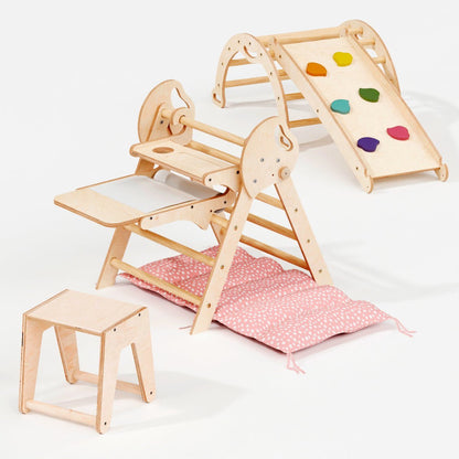 Montessori 4in1 Kletterdreieck für Babys: Pikler - Dreieck, Kletterbogen, Rutschbrett und Kissen für Kleinkinder (1–3 Jahre) - BesonderesHoch2