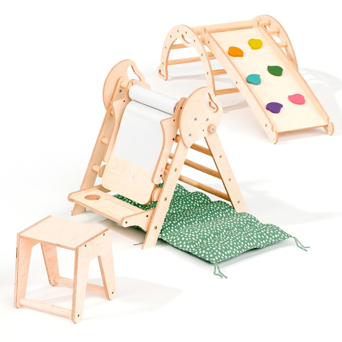 Montessori 4in1 Kletterdreieck für Babys: Pikler - Dreieck, Kletterbogen, Rutschbrett und Kissen für Kleinkinder (1–3 Jahre) - BesonderesHoch2