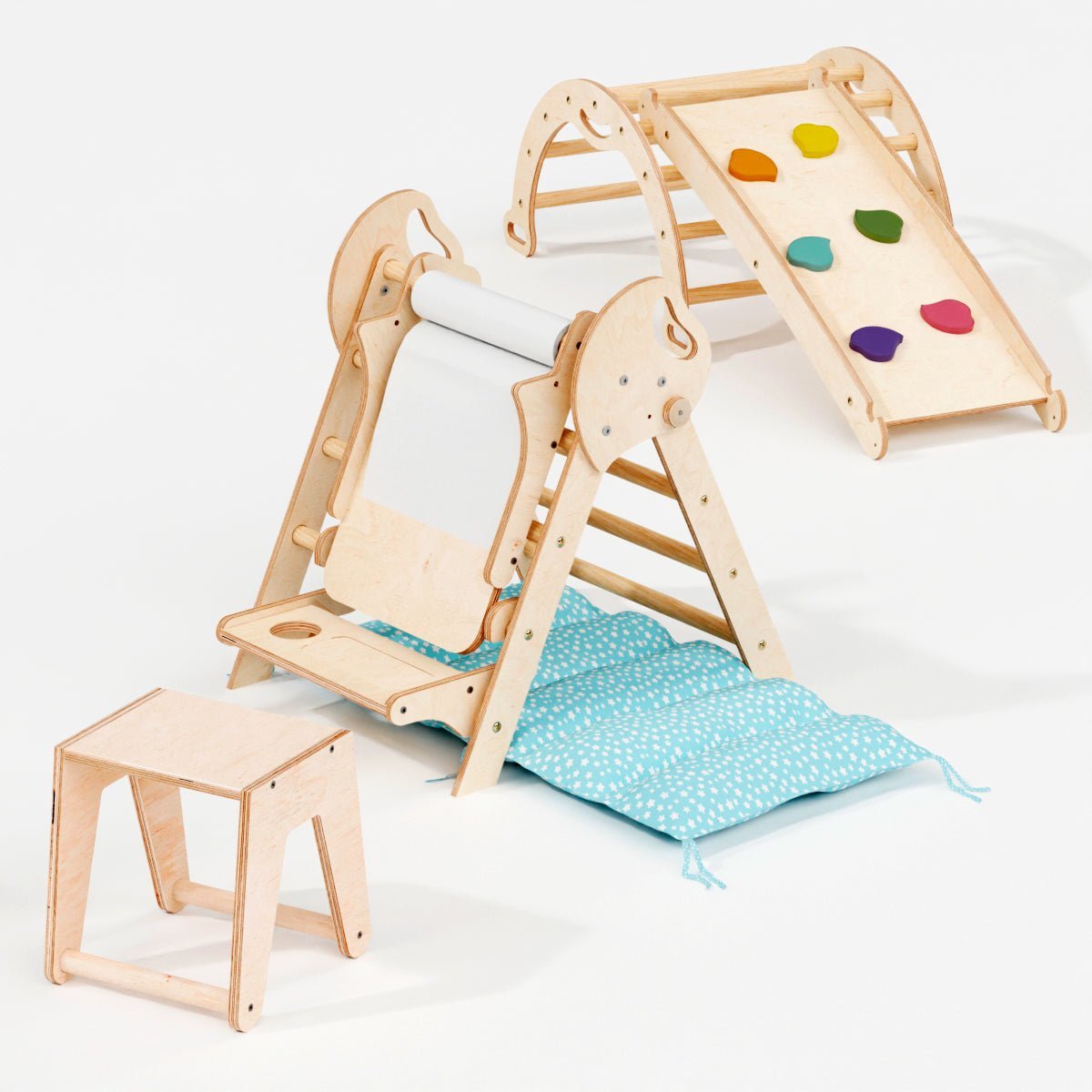 Montessori 4in1 Kletterdreieck für Babys: Pikler - Dreieck, Kletterbogen, Rutschbrett und Kissen für Kleinkinder (1–3 Jahre) - BesonderesHoch2