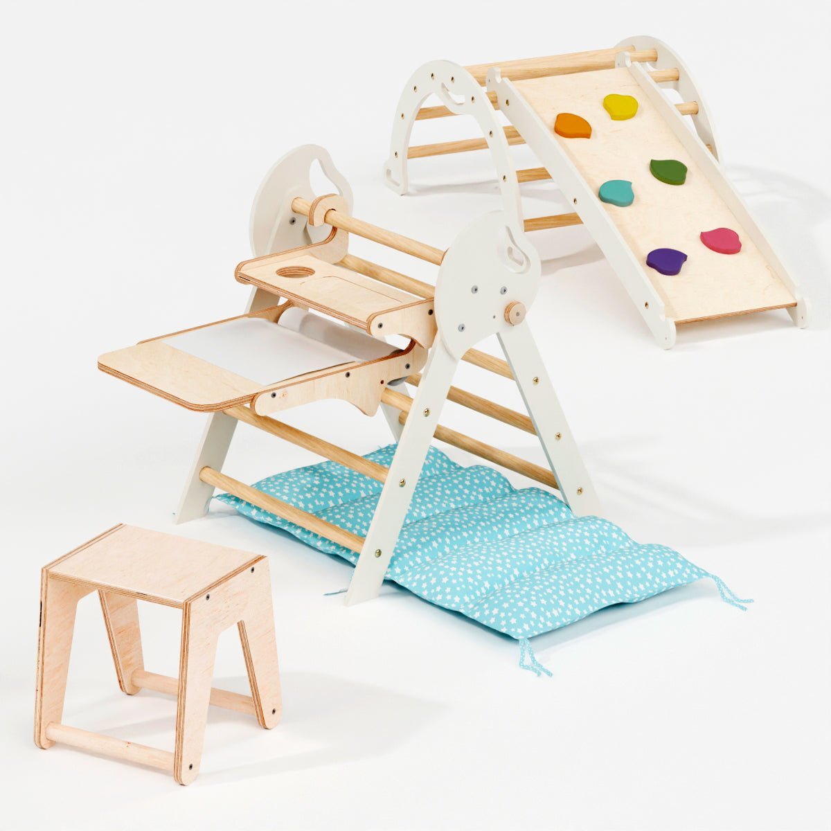 Montessori 4in1 Kletterdreieck für Babys: Pikler - Dreieck, Kletterbogen, Rutschbrett und Kissen für Kleinkinder (1–3 Jahre) - BesonderesHoch2