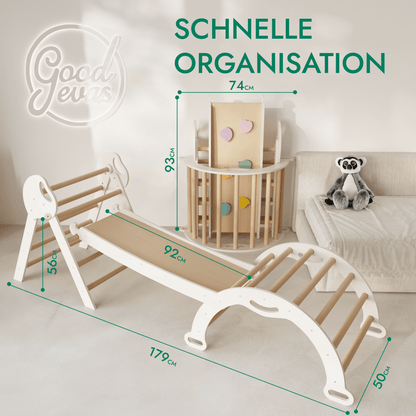 Montessori 4in1 Kletterdreieck für Babys: Pikler - Dreieck, Kletterbogen, Rutschbrett und Kissen für Kleinkinder (1–3 Jahre) - BesonderesHoch2