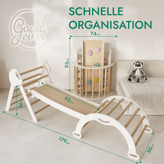 Montessori 4in1 Kletterdreieck für Babys: Pikler - Dreieck, Kletterbogen, Rutschbrett und Kissen für Kleinkinder (1–3 Jahre) - BesonderesHoch2