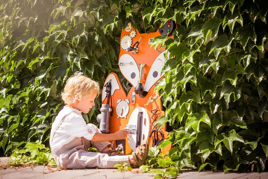 Montessori Busy Board Activity Board Motorikbrett Holz, Fuchs - BesonderesHoch2