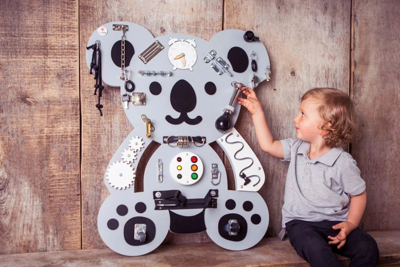 Montessori Busy Board Activity Board Motorikbrett Holz, Koala - BesonderesHoch2