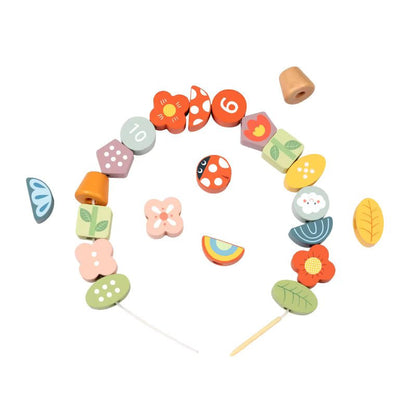 Montessori Holz Wald Steck - Einfädeln und Stapel Set mit Tierfiguren - Lern - & Motorikspielzeug für Kinder - BesonderesHoch2
