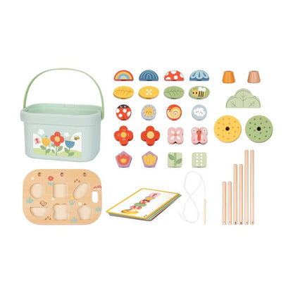 Montessori Holz Wald Steck - Einfädeln und Stapel Set mit Tierfiguren - Lern - & Motorikspielzeug für Kinder - BesonderesHoch2