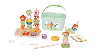 Montessori Holz Wald Steck - Einfädeln und Stapel Set mit Tierfiguren - Lern - & Motorikspielzeug für Kinder - BesonderesHoch2