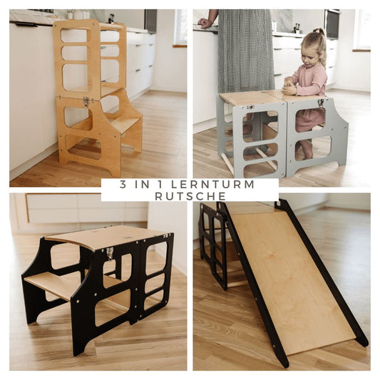 Montessori Lernturm, 3 in 1, Montessori Turm, Rutsche - BesonderesHoch2