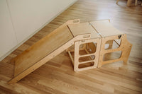 Montessori Lernturm, 3 in 1, Montessori Turm, Rutsche Duck Woodworks Küchenturm mit Rutsche Natur 