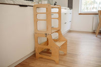Montessori Lernturm, 3 in 1, Montessori Turm, Rutsche Duck Woodworks Nur Küchenturm Natur 