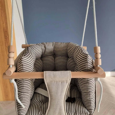 Premium Babyschaukel aus Leinen mit schwarzen Streifen - BesonderesHoch2
