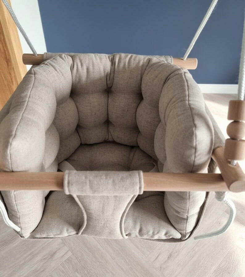 Premium Babyschaukel aus Leinen, Natur - BesonderesHoch2
