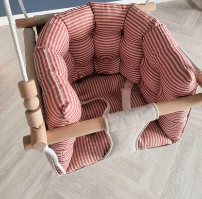 Premium Babyschaukel aus Leinen, Rot gestreift - BesonderesHoch2