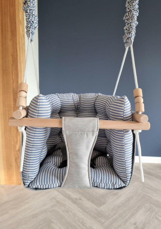 Premium Babyschaukel aus Polyester mit blauen Streifen - BesonderesHoch2