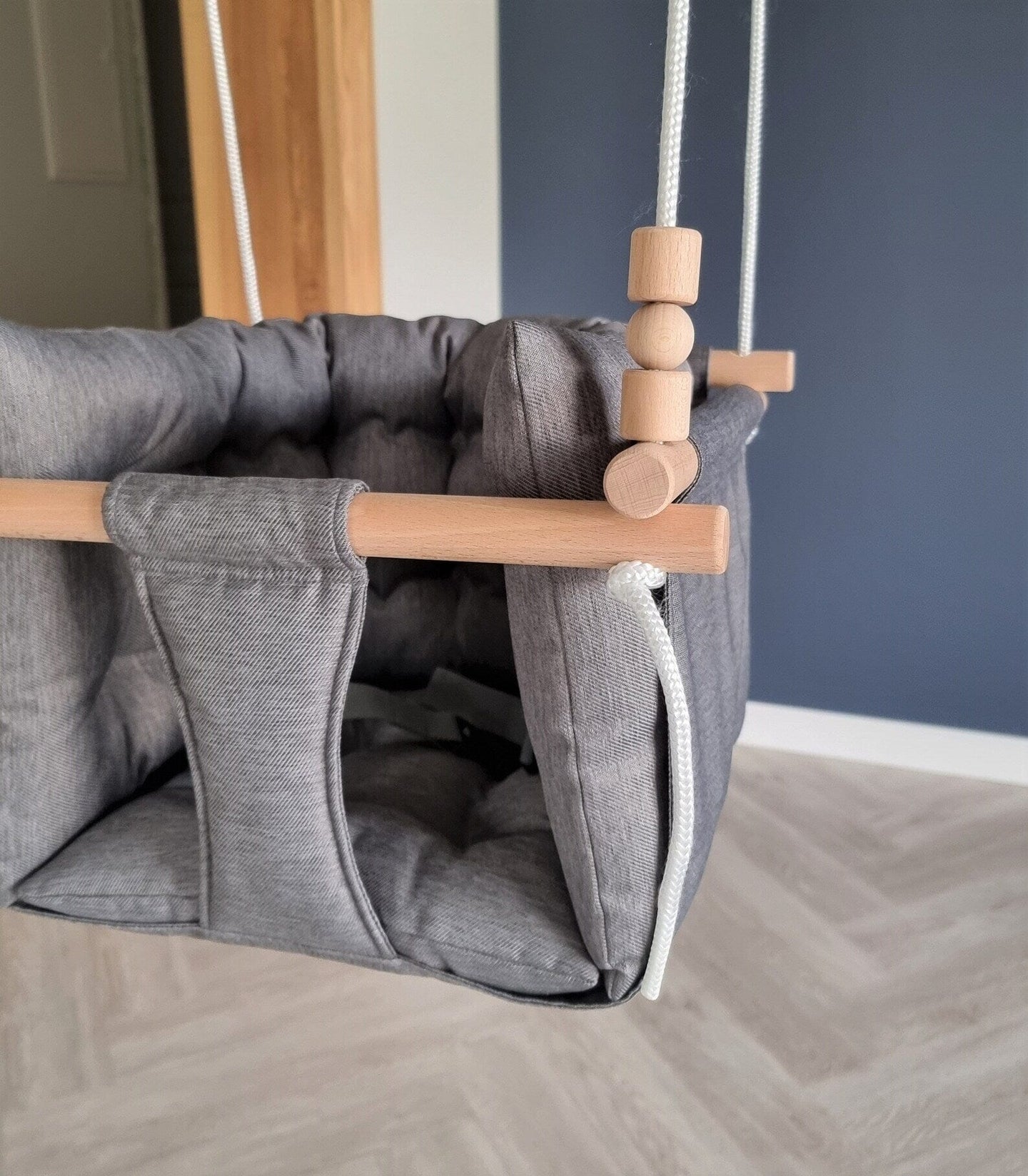 Premium Babyschaukel aus Polyester, Wetterfest, Dunkelgrau Pumpur 