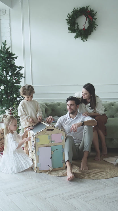 Busyboard Spielhaus DINO mit Beleuchtung – Montessori Holzspielzeug ab 1 Jahr.