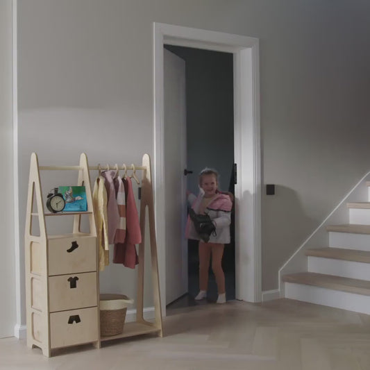 Kindergarderobe mit Ablage, Montessori Möbel, Kleiderschrank