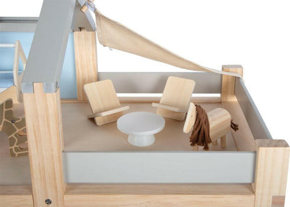 Puppenhaus Natur mit Möbeln - BesonderesHoch2