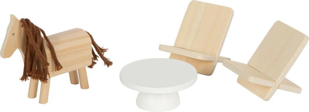 Puppenhaus Natur mit Möbeln - BesonderesHoch2