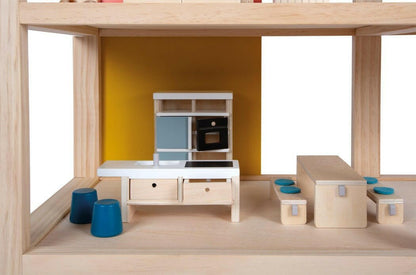 Puppenhaus Natur mit Möbeln - BesonderesHoch2