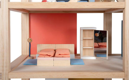 Puppenhaus Natur mit Möbeln - BesonderesHoch2