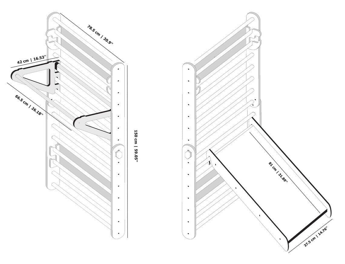 Sprossenwand & Kletterdreieck mit Rutsche, Pikler Dreieck - BesonderesHoch2