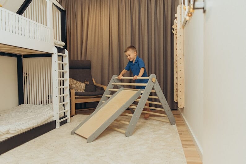 Sprossenwand & Kletterdreieck mit Rutsche, Pikler Dreieck Duck Woodworks Kletterdreieck + Rutsche Grau 