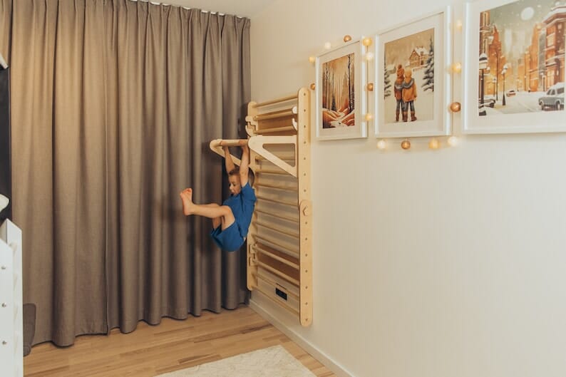 Sprossenwand & Kletterdreieck mit Rutsche, Pikler Dreieck Duck Woodworks Kletterdreieck Wand Set + Klimmzugstange Natur 