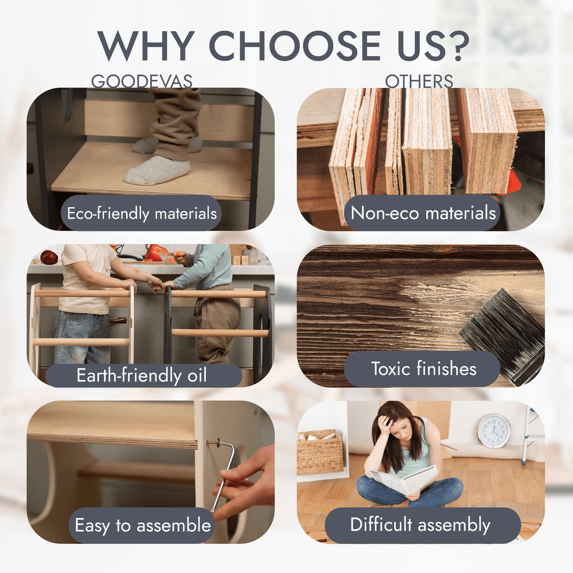 Stabiler Montessori Lernturm: Mitwachsender Kinderstuhl aus Holz – Beige - BesonderesHoch2