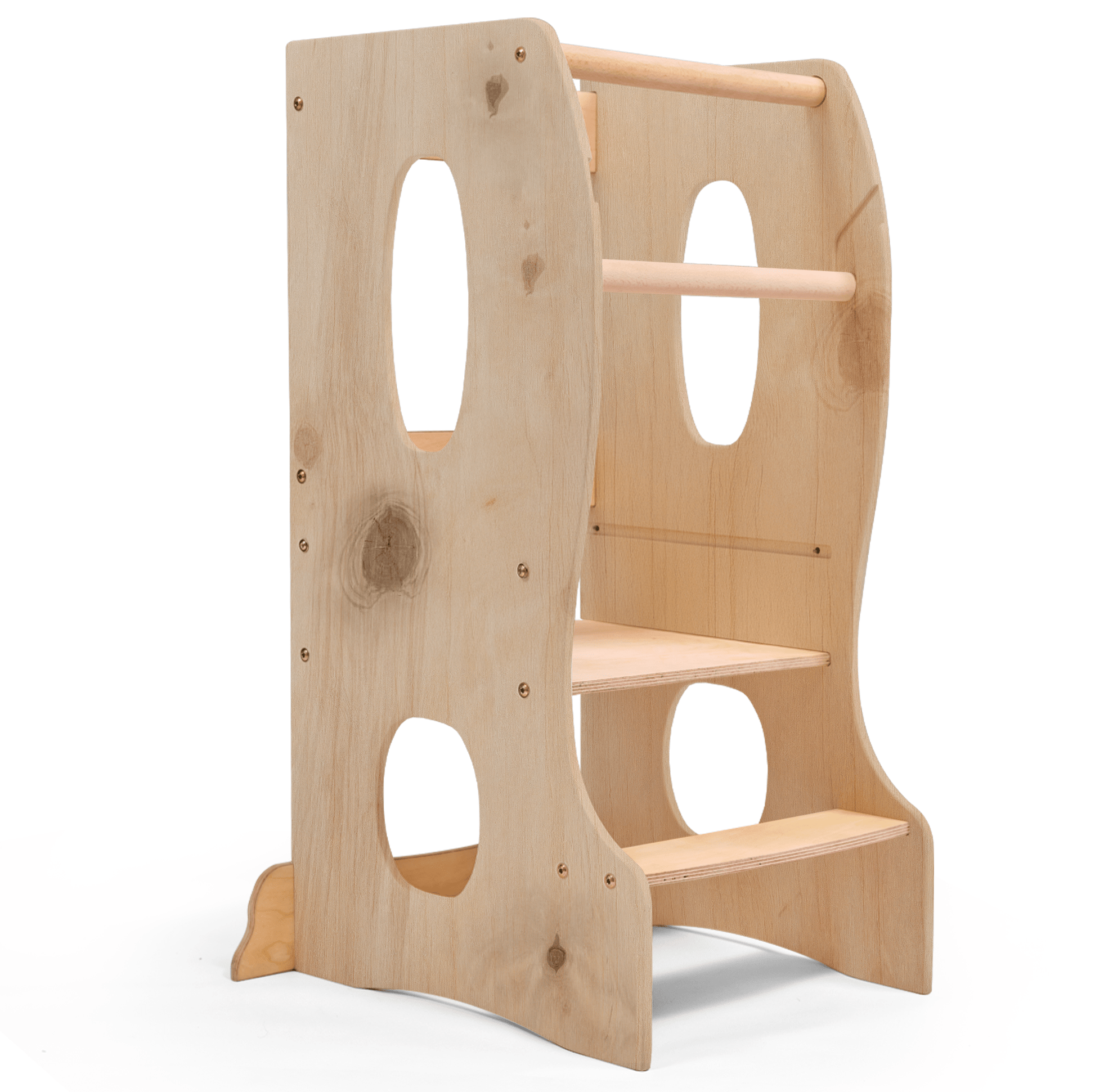 Stabiler Montessori Lernturm: Mitwachsender Kinderstuhl aus Holz – Beige - BesonderesHoch2