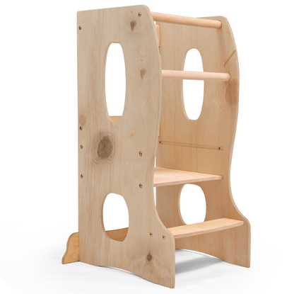 Stabiler Montessori Lernturm: Mitwachsender Kinderstuhl aus Holz – Beige - BesonderesHoch2