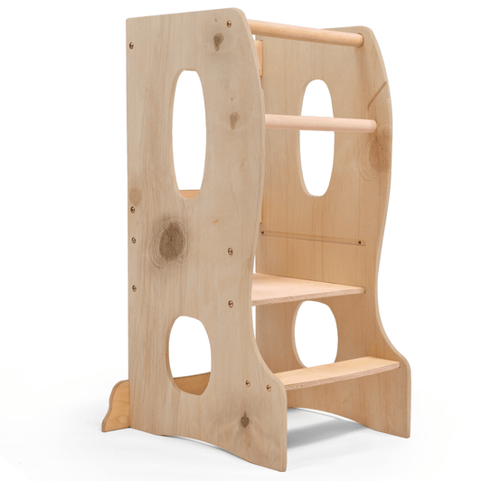 Stabiler Montessori Lernturm: Mitwachsender Kinderstuhl aus Holz – Beige - BesonderesHoch2