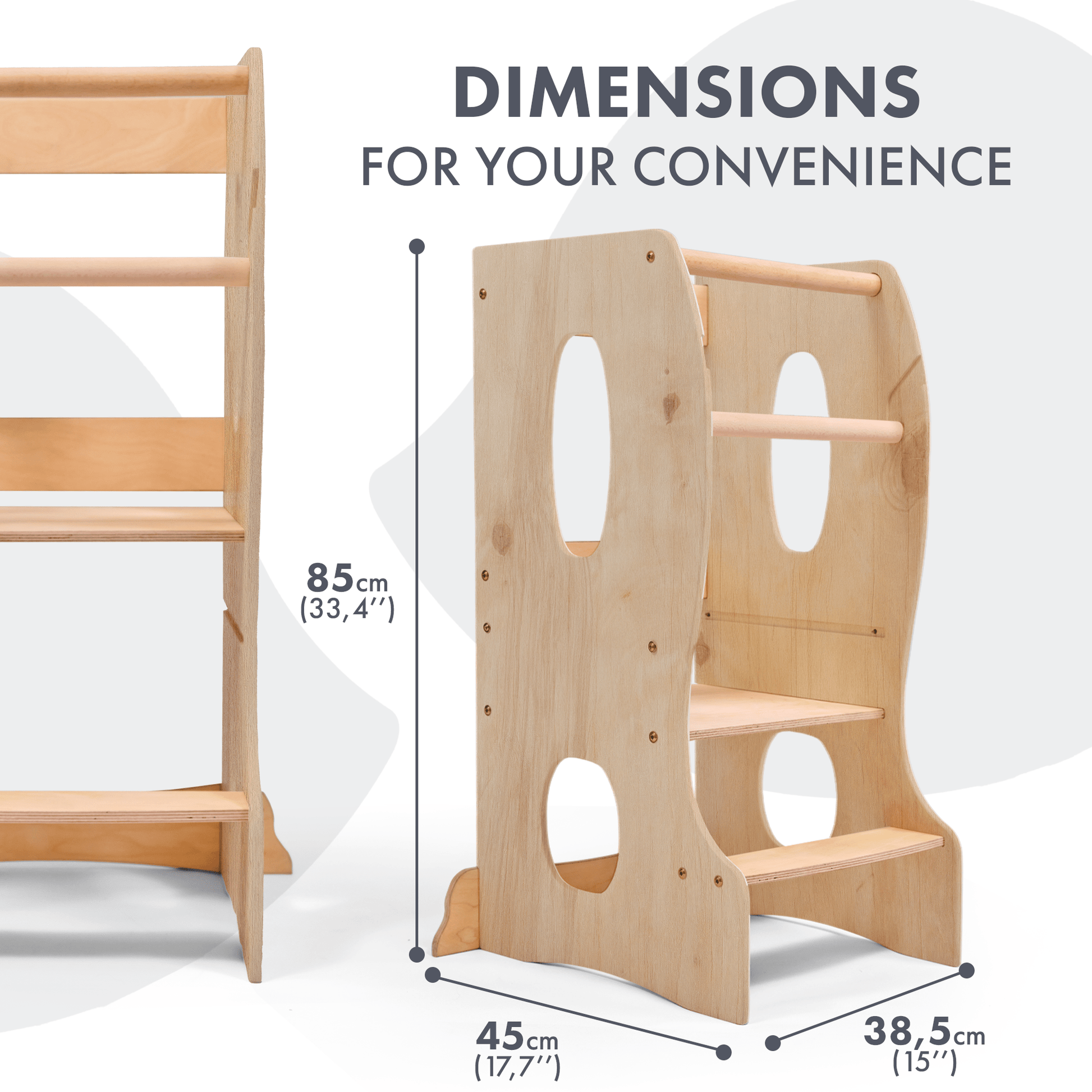 Stabiler Montessori Lernturm: Mitwachsender Kinderstuhl aus Holz – Beige - BesonderesHoch2