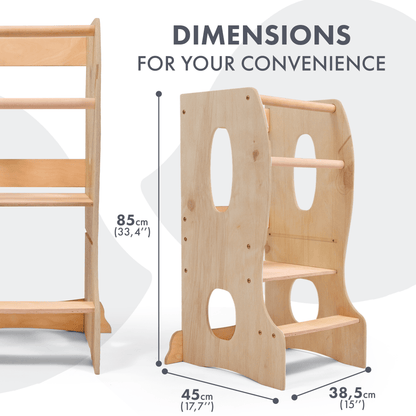 Stabiler Montessori Lernturm: Mitwachsender Kinderstuhl aus Holz – Beige - BesonderesHoch2